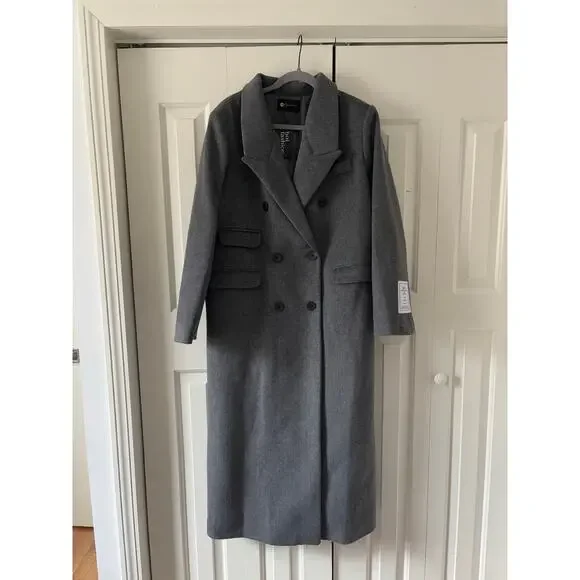 Gray Long Coat Premium Cotton Blend Elegant Women Coat - Picture 4 of 9